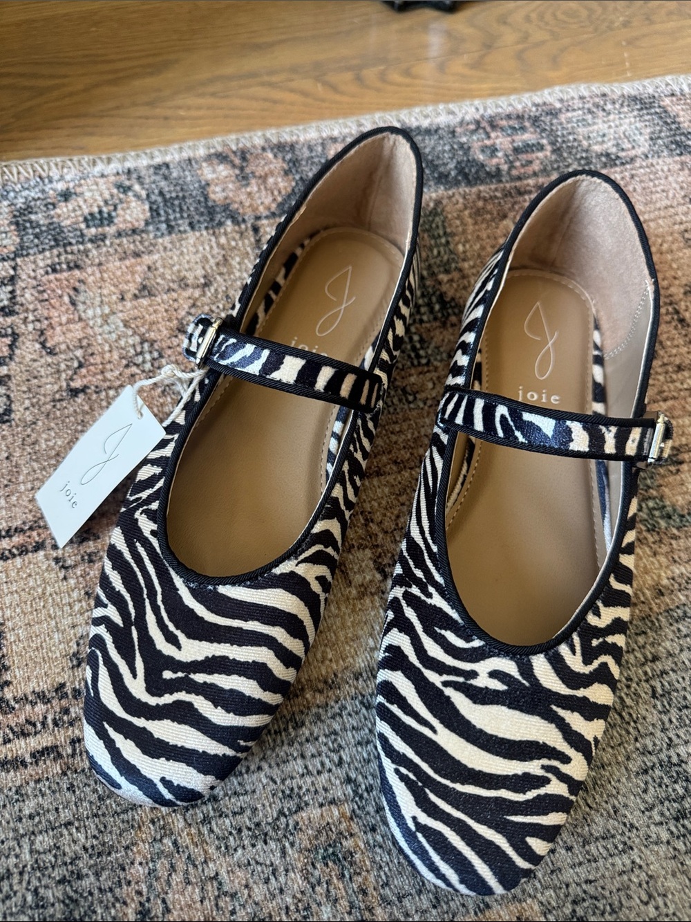 NWT Joie Zebra Print Velvet Mary Jane Flats